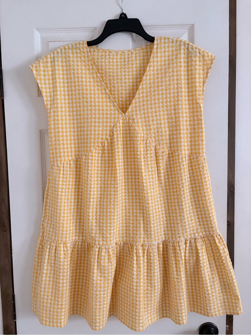 Yellow Gingham V-Neck Women’s Dress